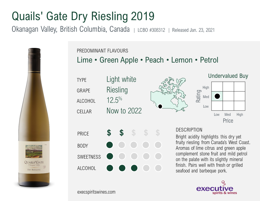 Quails' Gate Dry Riesling 2019 | Executive Spirits & Wines